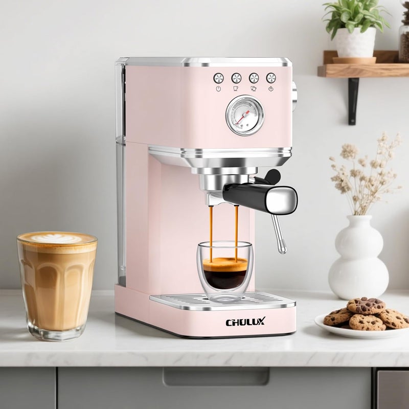 CHULUX Slim 2026 Upgrade Espresso Machine with Milk Frother Steam Wand, 20 Bar Professional Italian Pump Espresso Coffee Machine for Home Cappuccino & Latte Maker, Stainless Steel, Pink - Image 5